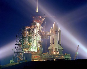 Space Shuttle Columbia (OV-102) am Launch Pad 39A KSC, 12. April 1981, Quelle: NASA