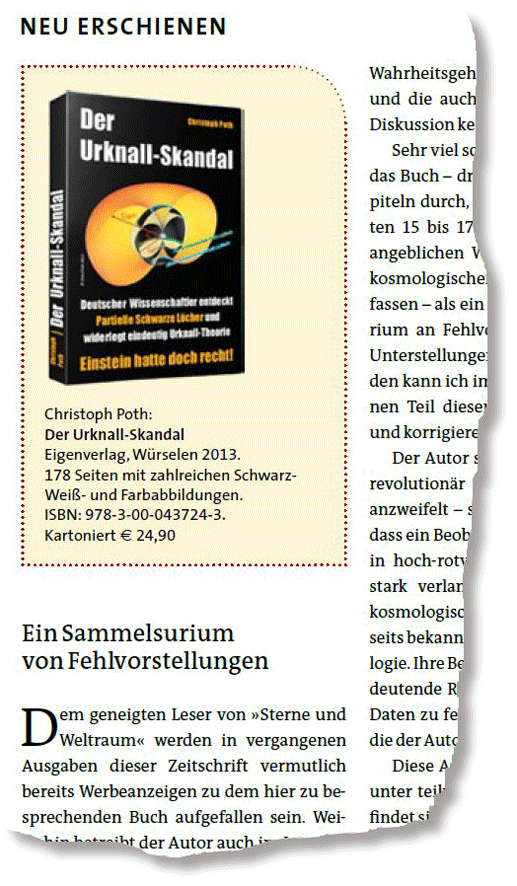 Dominik Elsässer: Rezension von „Der Urknall-Skandal“ in „Sterne und Weltraum“, 05/2014, Seite 102