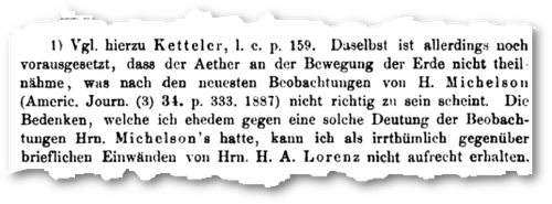 Voigt, W., „Theorie des Lichtes für bewegte Medien,“ Annalen der Physik, Bd. 271, Heft 10, Seiten 370-396. Seite 390: Korrektur seines Kommentars von 1887 in den Göttinger Nachrichten.